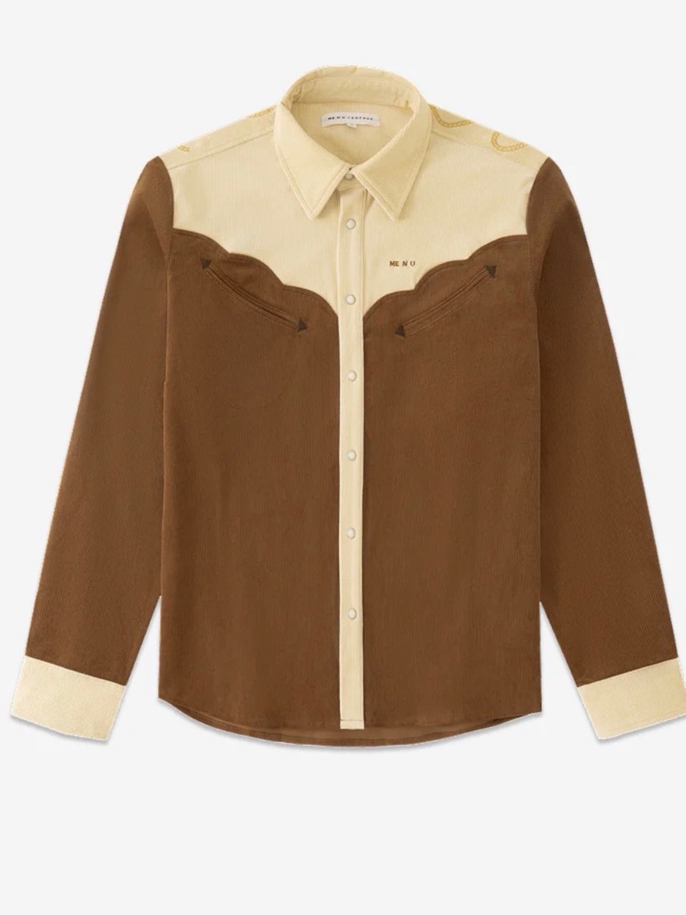 Western-Inspired Brown & Cream Button-Up Shirt